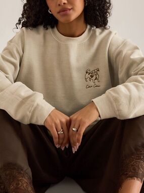 🐾Anthropologie Dog Sweatshirt Embroidered Dog Ciao New Large Oatmeal